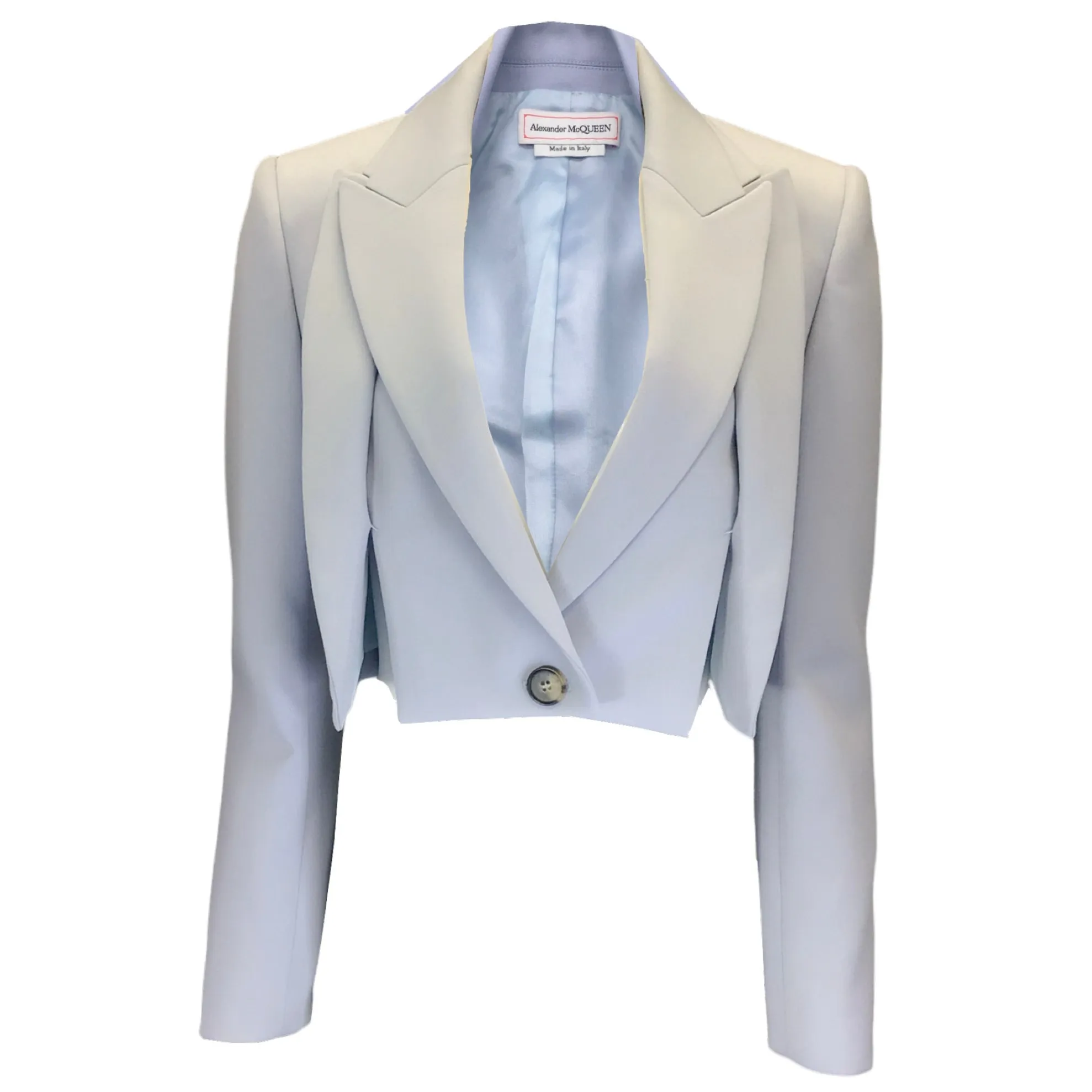 Alexander McQueen Light Blue 2022 Cropped Wool Blazer