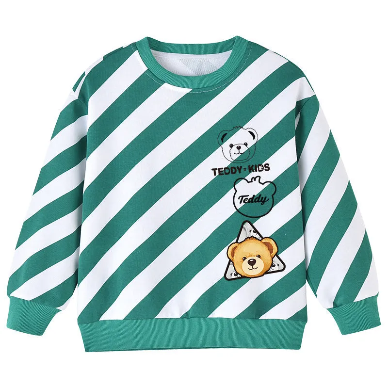 Baby Boy Twill And Bear Pattern Long Sleeve Pullover Cute Hoodies by MyKids-USA™