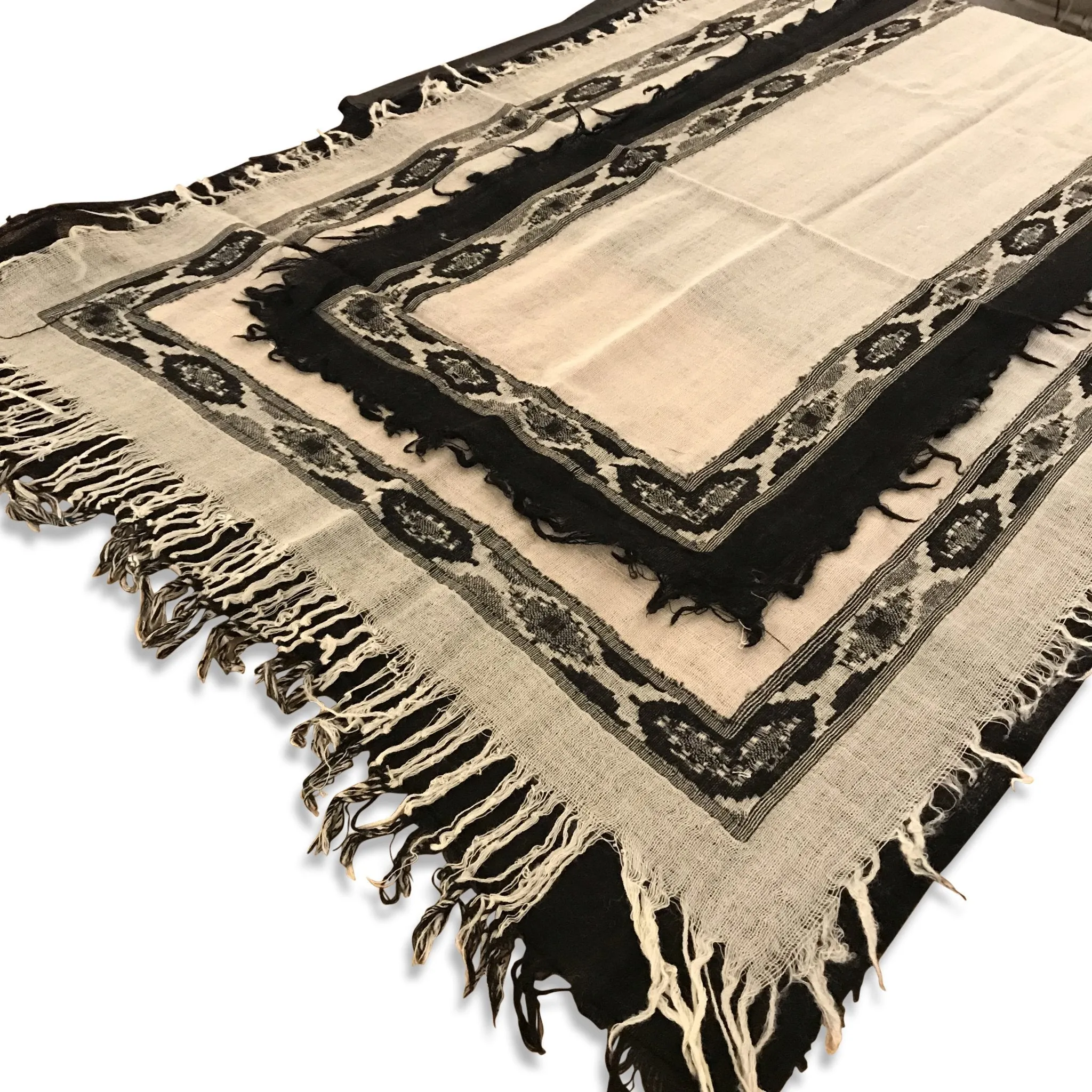 Black & Cream Ikat Scarf - Merino Wool