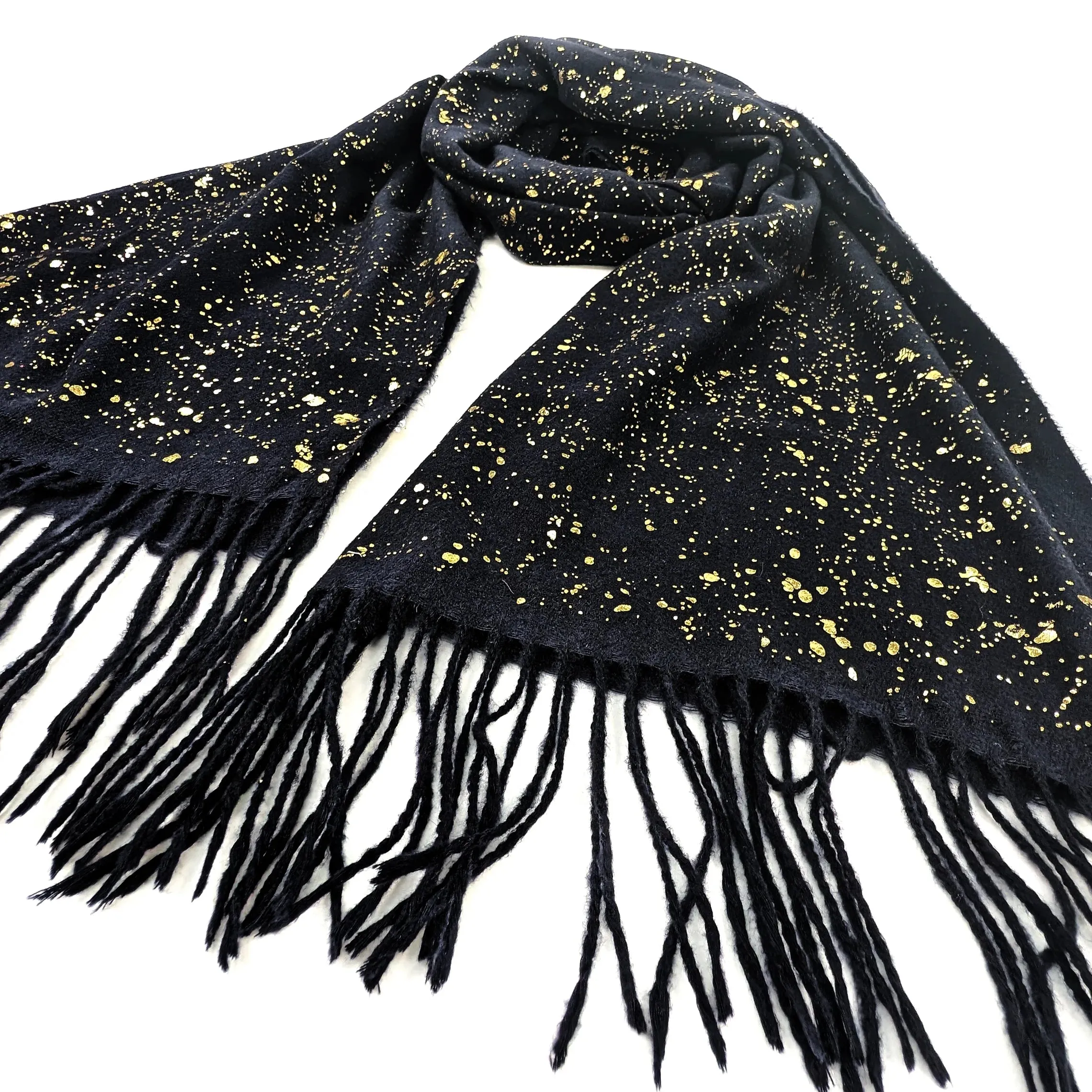 Black Ginger 180cm Black Splatters of Sparkle Byala Pashmina Scarf - 736-408