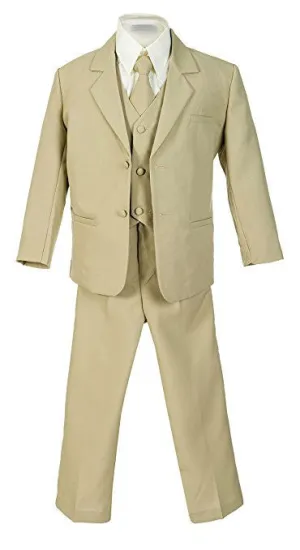 Boys Suit 5-Piece Set With Shirt And Vest 0 Polyester - Khaki