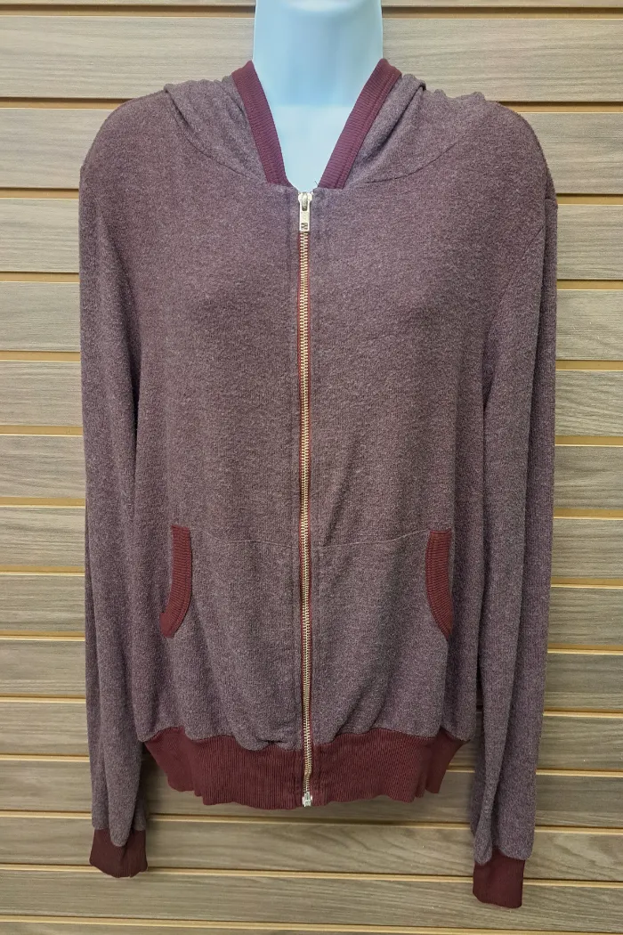 Burgundy soft pockets hoodie sweater