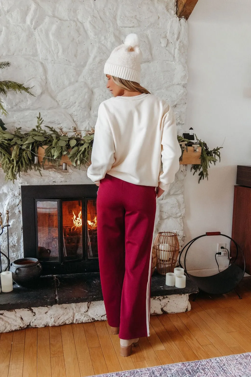 Burgundy Striped Athleisure Pants