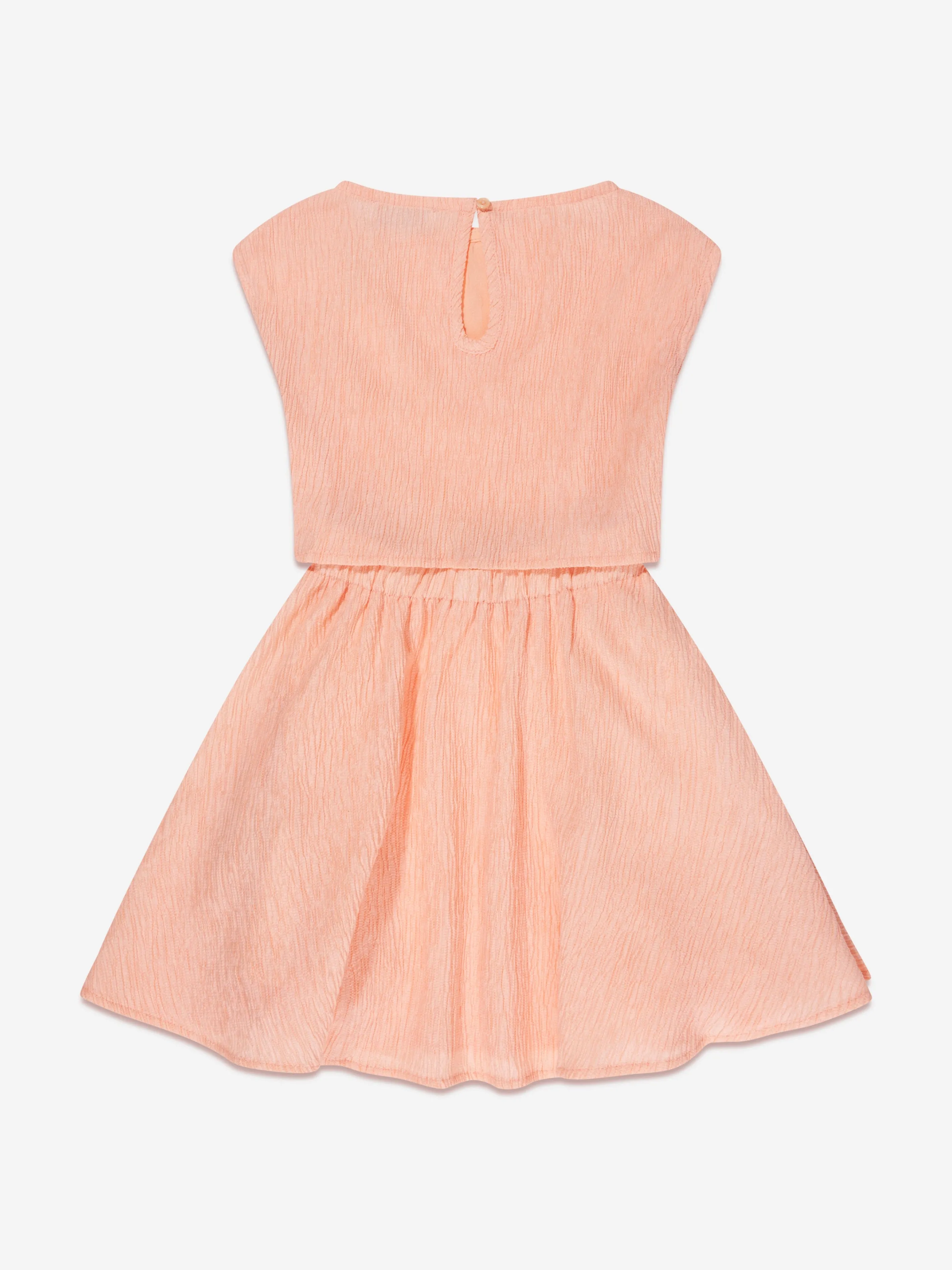 Calvin Klein Girls Crinkle Fit Flare Dress in Peach