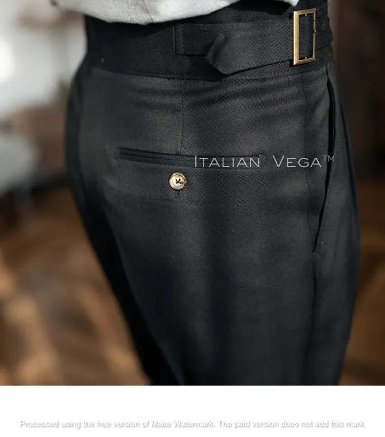 Charcoal Black Classic Buckle Formal Gurkha Pants by ITALIAN VEGA®