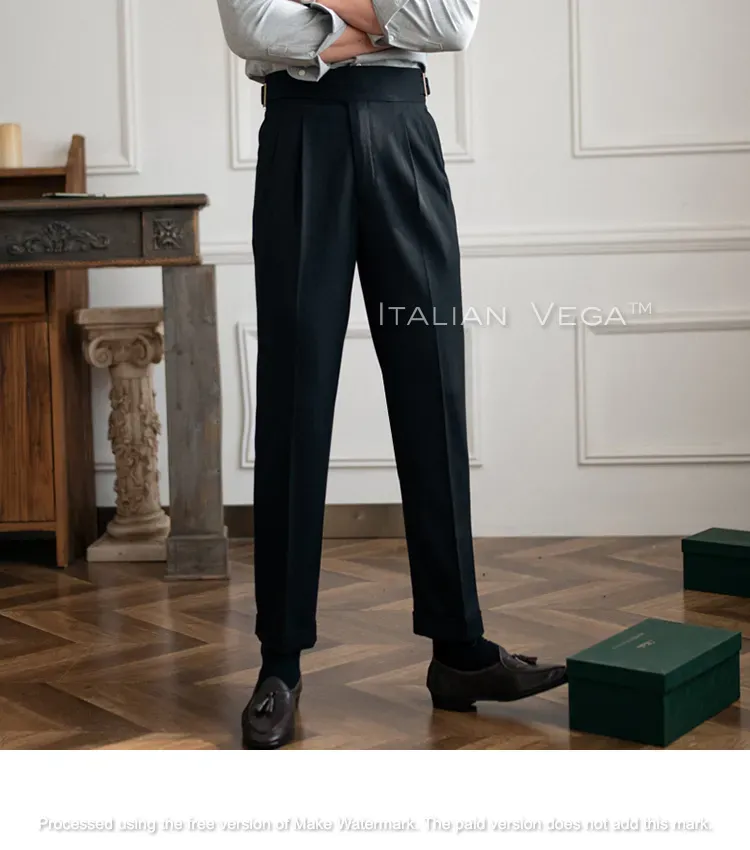 Charcoal Black Classic Buckle Formal Gurkha Pants by ITALIAN VEGA®