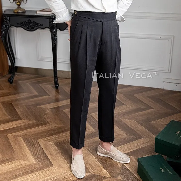 Charcoal Black Classic Buttoned Formal Gurkha Pants by ITALIAN VEGA®