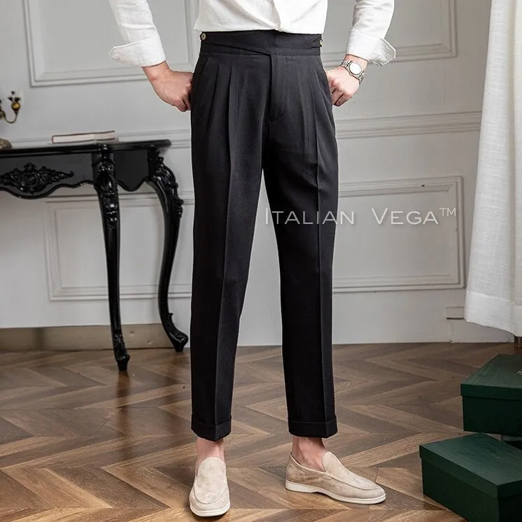 Charcoal Black Classic Buttoned Formal Gurkha Pants by ITALIAN VEGA®