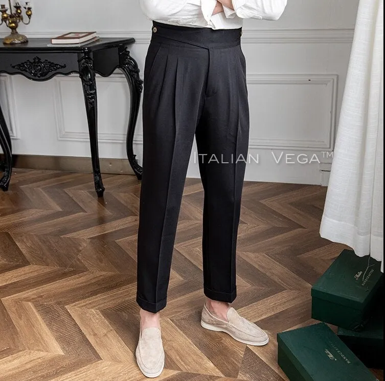 Charcoal Black Classic Buttoned Formal Gurkha Pants by ITALIAN VEGA®