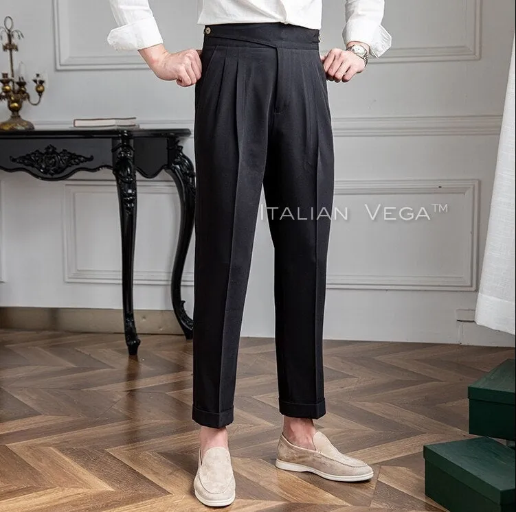 Charcoal Black Classic Buttoned Formal Gurkha Pants by ITALIAN VEGA®