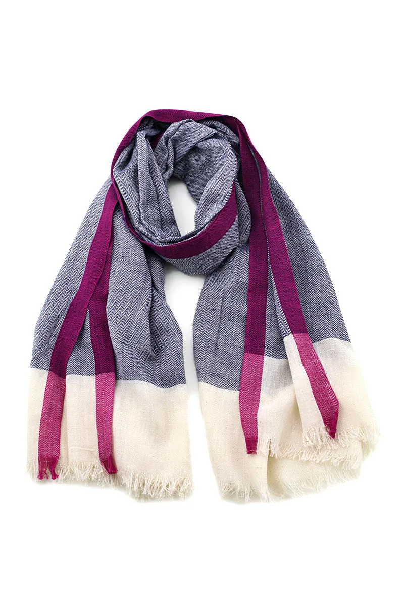 Classic Herringbone Berry Selvedge Cotton Scarf / Shawl / Wrap