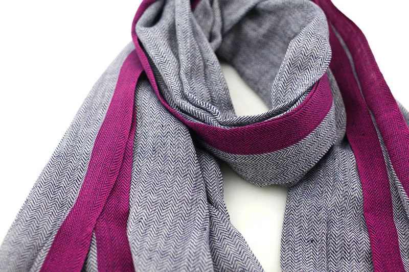 Classic Herringbone Berry Selvedge Cotton Scarf / Shawl / Wrap