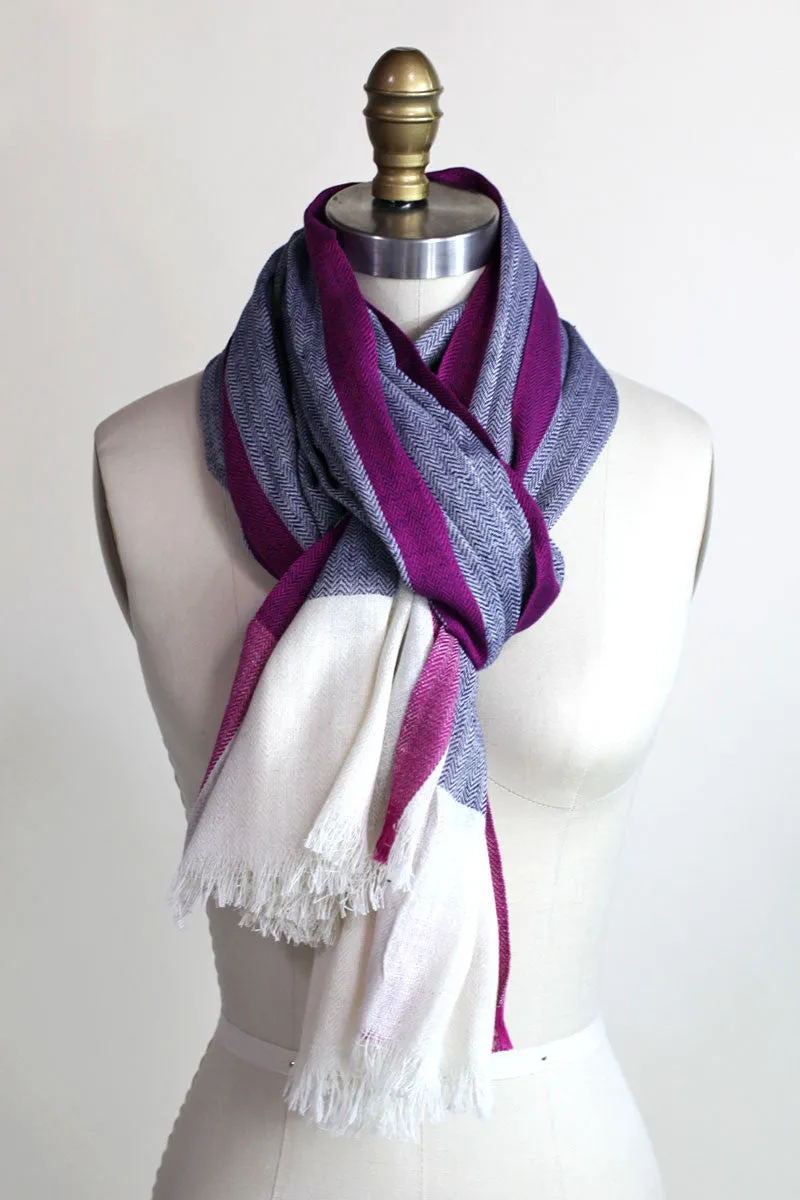 Classic Herringbone Berry Selvedge Cotton Scarf / Shawl / Wrap