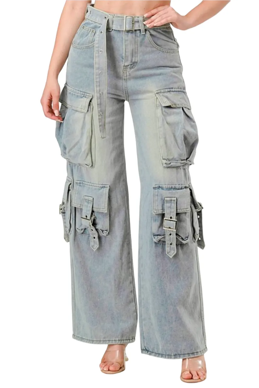 Daisy - Buckle "Denim Cargo Jeans"