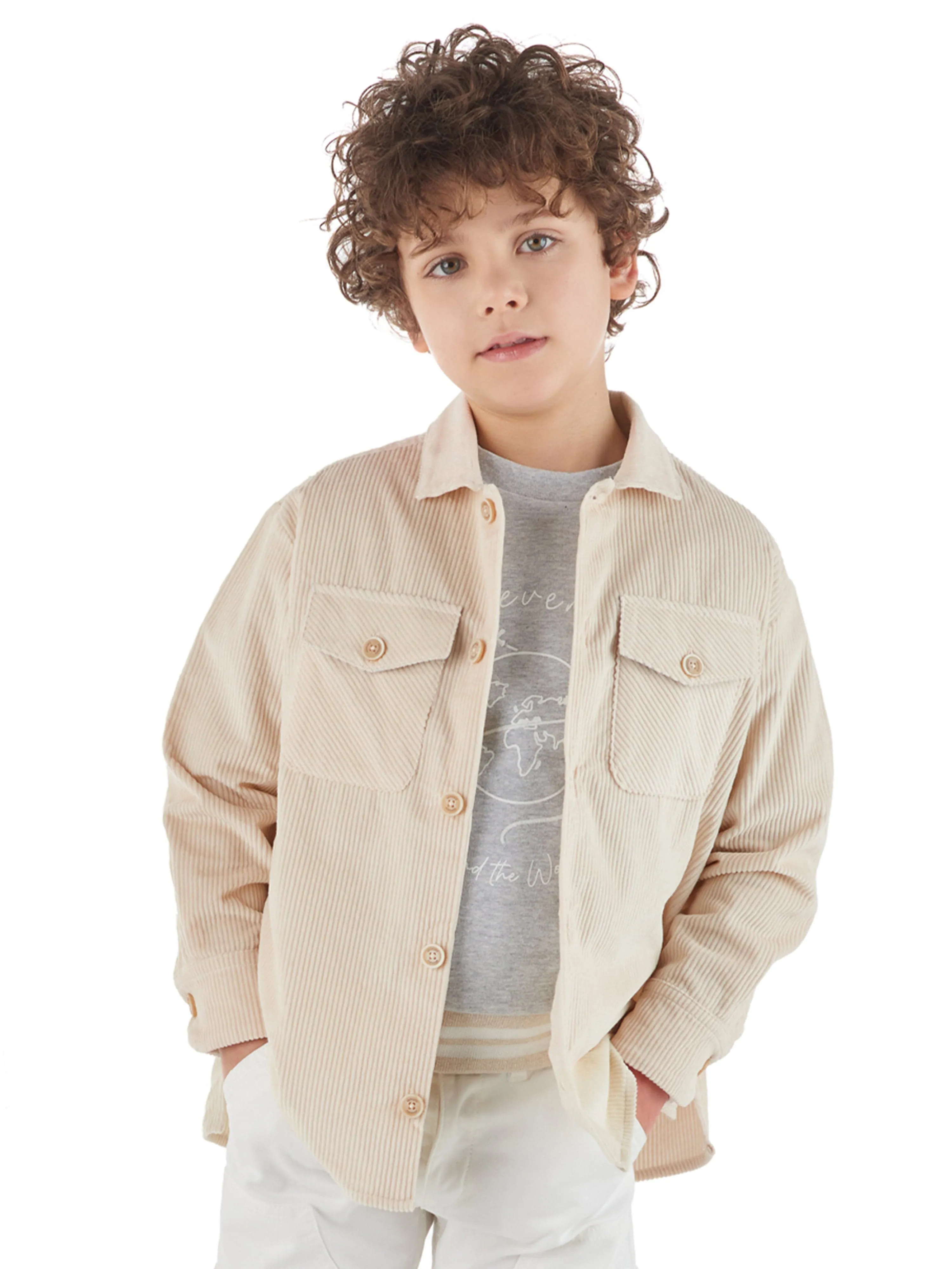 Eleventy Boys Branded Overshirt in Beige