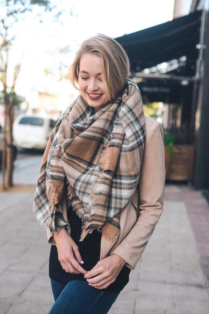 Flannel Frayed Edge Blanket Scarf