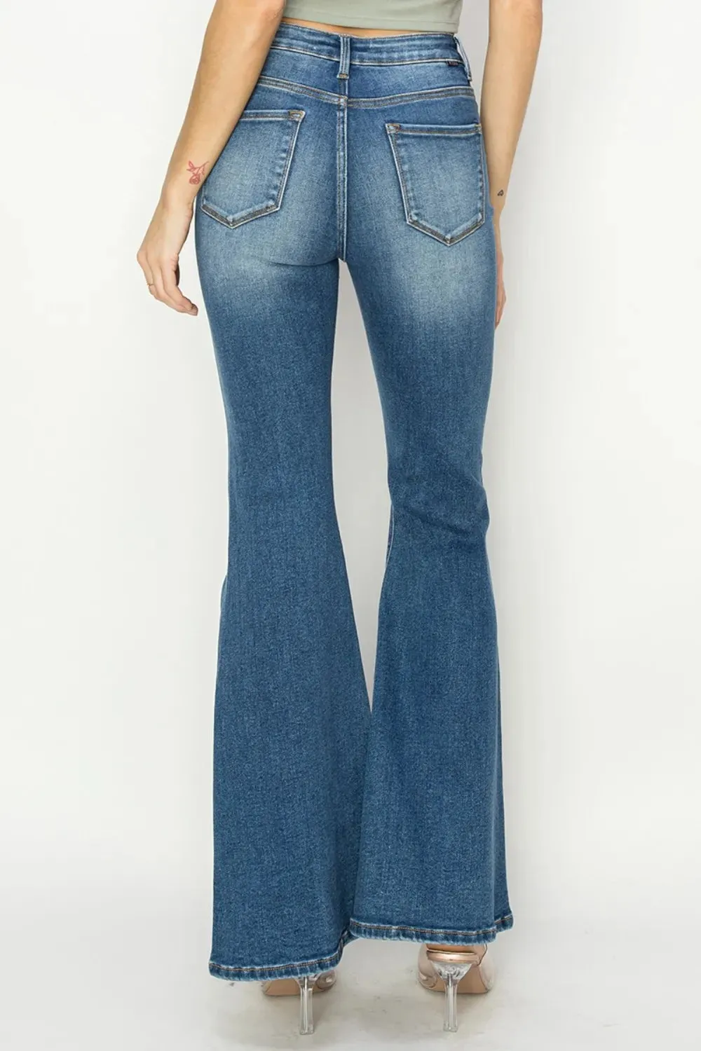 Full Size High Rise Front Seam Detailed Flare Jeans