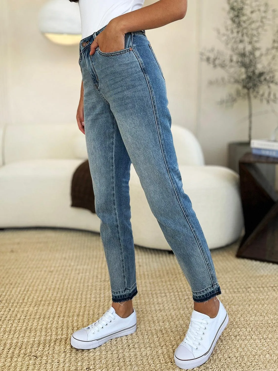 Full Size Mid Rise Hem Jeans