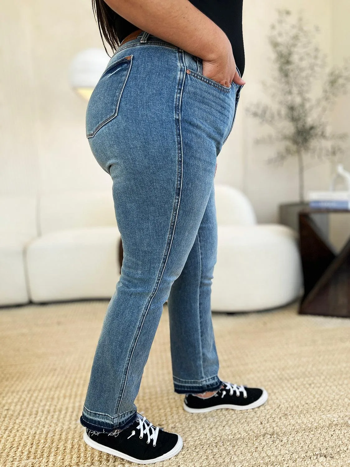 Full Size Mid Rise Hem Jeans