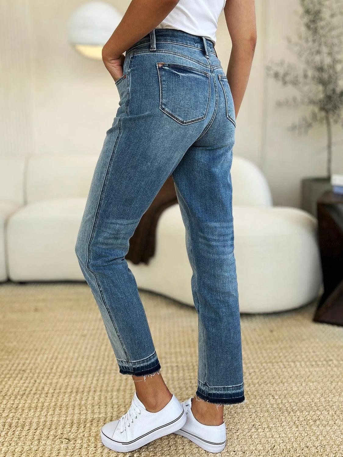 Full Size Mid Rise Hem Jeans