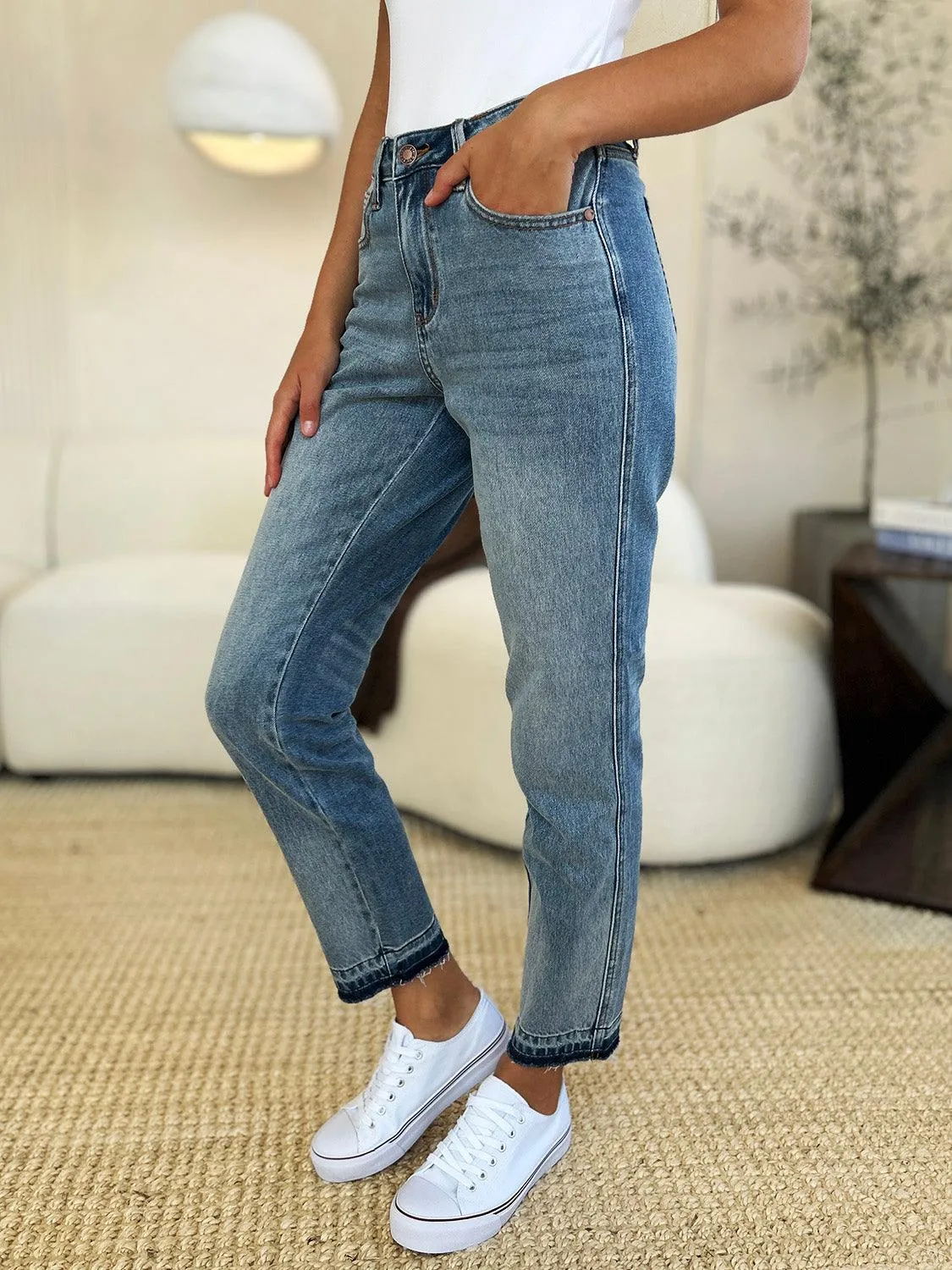 Full Size Mid Rise Hem Jeans