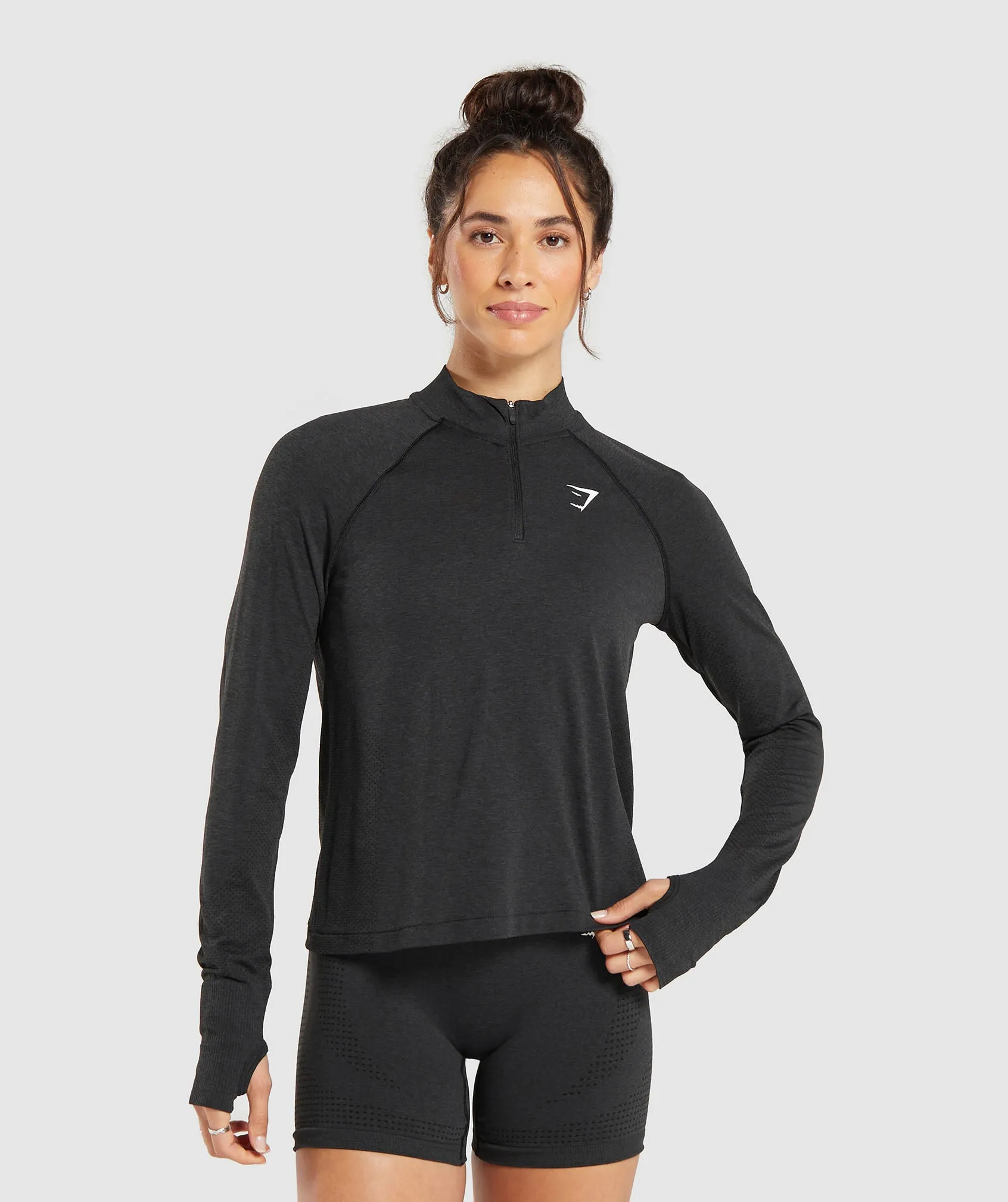 Gymshark Vital Seamless 2.0 1/4 Zip Pullover - Black Marl