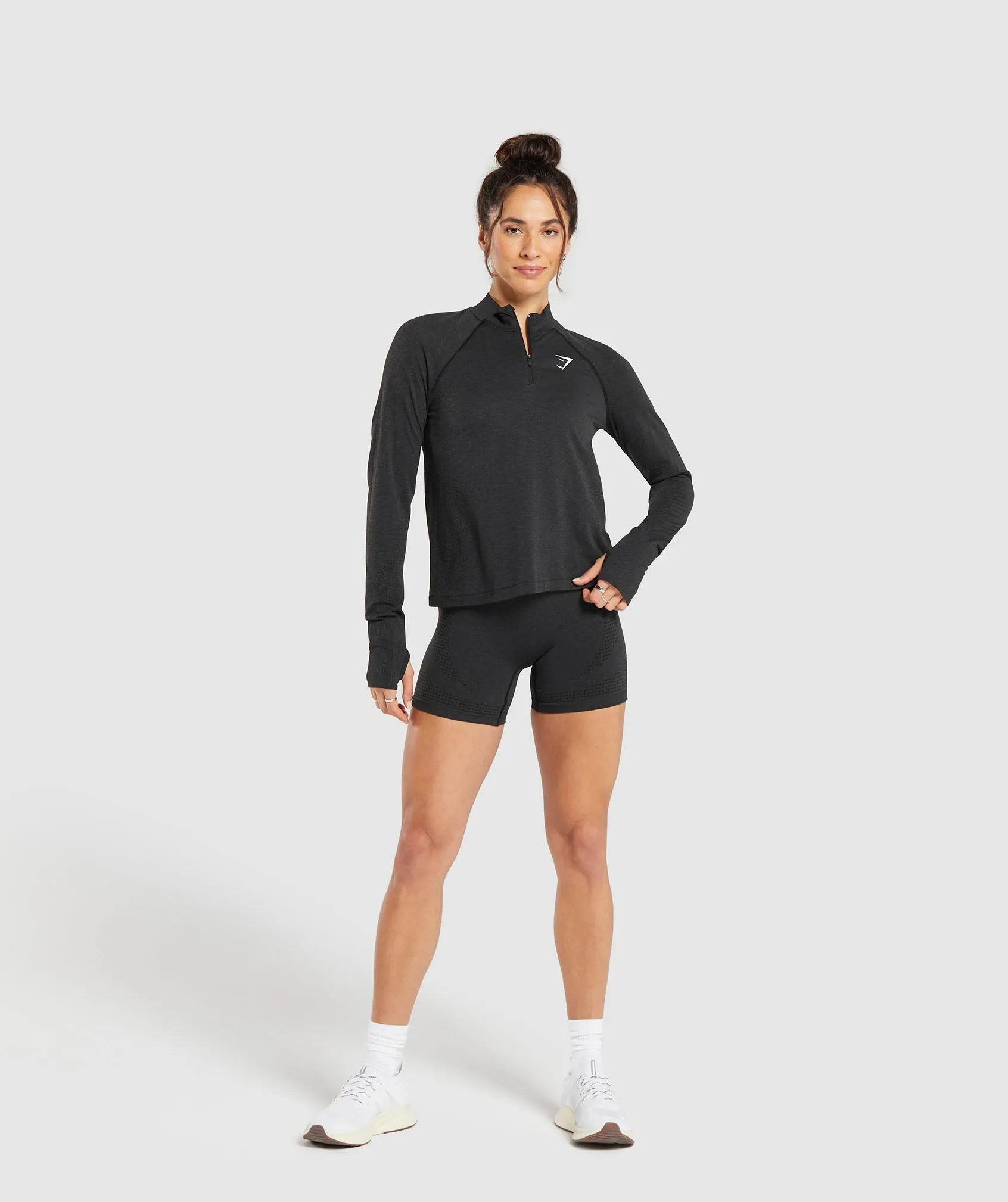 Gymshark Vital Seamless 2.0 1/4 Zip Pullover - Black Marl