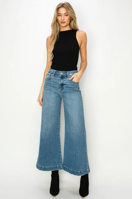 High Rise Crop Palazzo Denim Pants