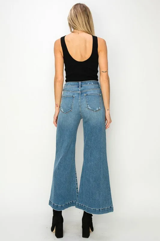 High Rise Crop Palazzo Denim Pants