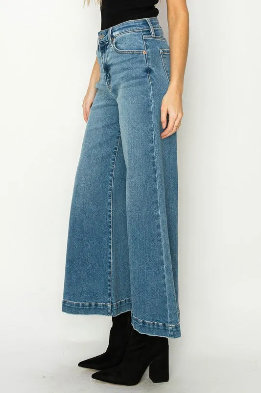 High Rise Crop Palazzo Denim Pants