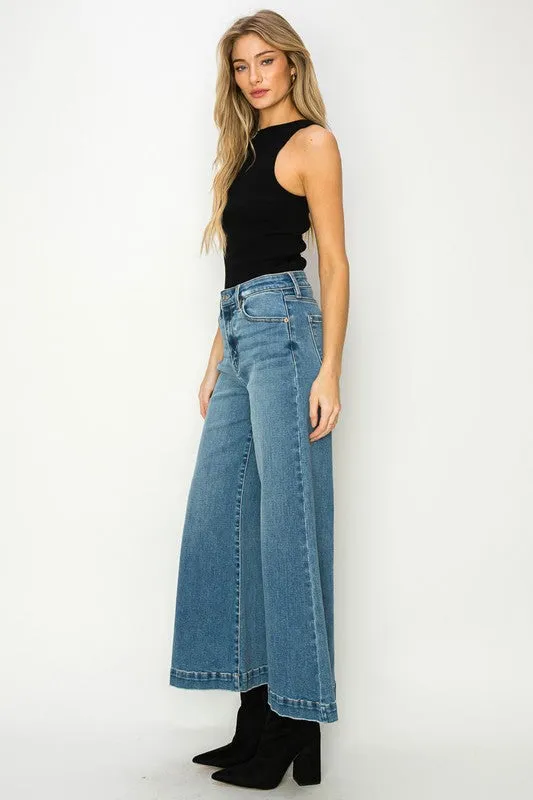 High Rise Crop Palazzo Denim Pants