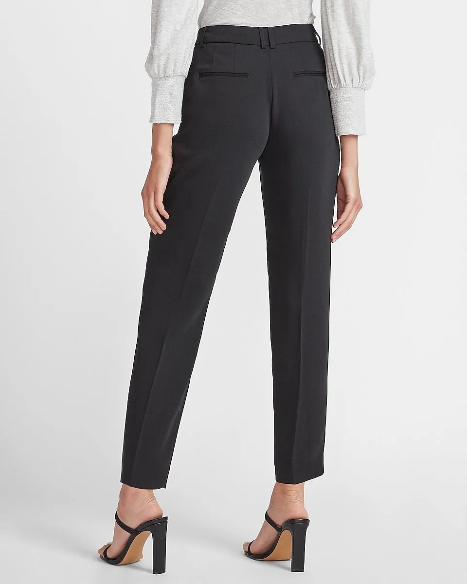 High Waisted Pleated Front Ankle Pant in Pitch Black