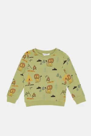 Infant Boys Olive Printed Sweatshirt