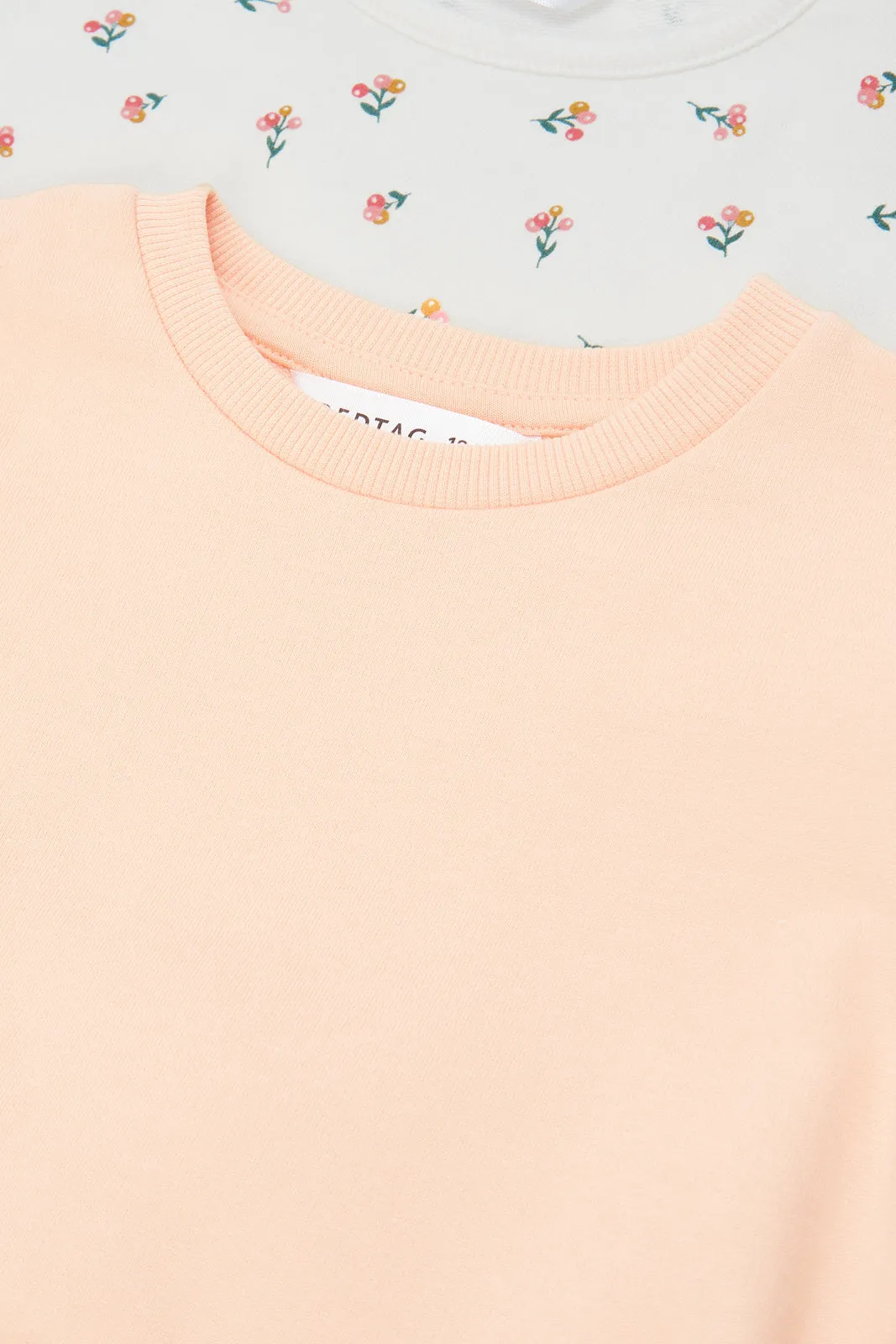 Ivory Floral Aop & Peach Solid Sweatshirt