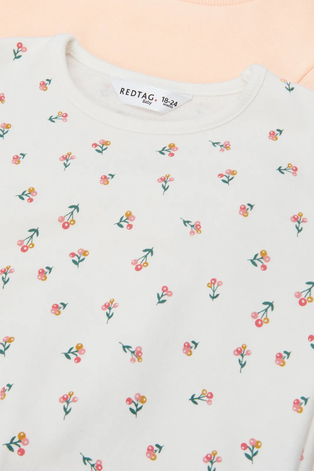 Ivory Floral Aop & Peach Solid Sweatshirt