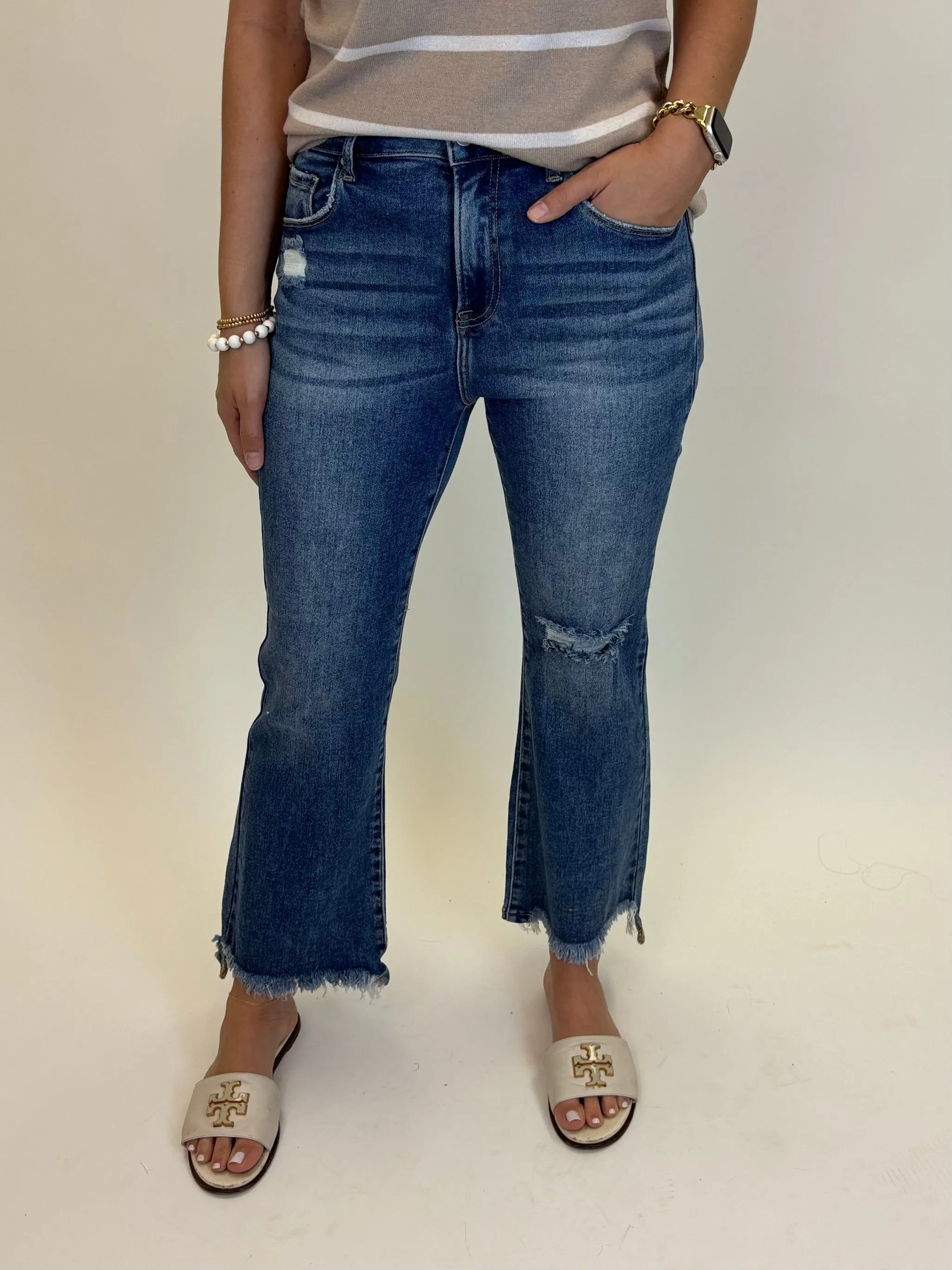 Jackie High Rise Crop Flare Jeans - Risen