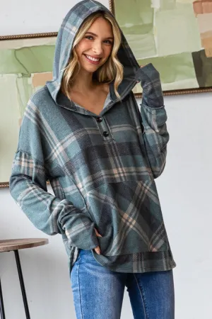 Jade Cozy Vibes & Good Times Plaid Thumbhole Hoodie