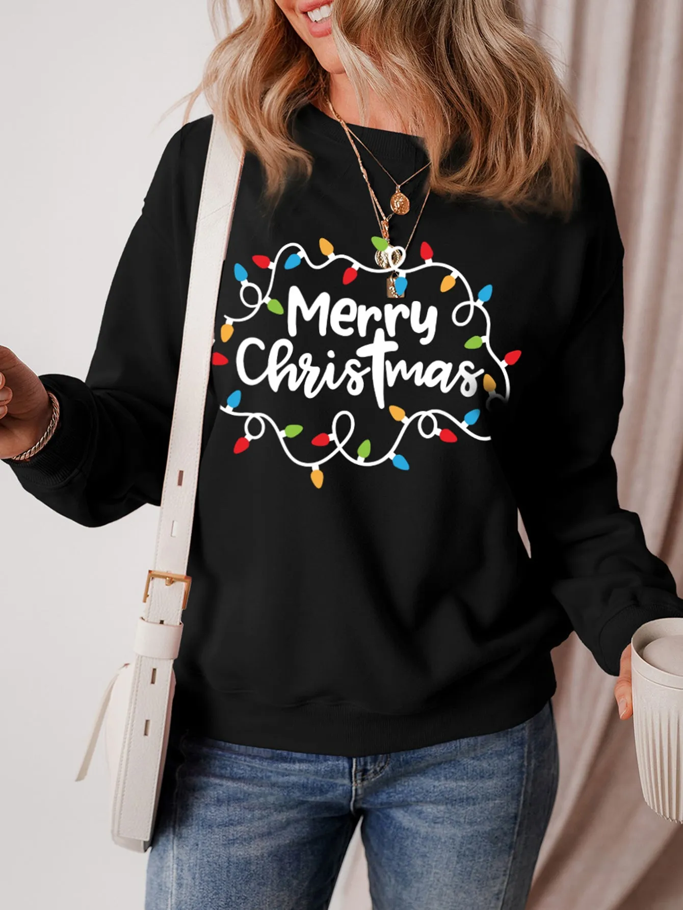 kesley MERRY CHRISTMAS Dropped Shoulder Long Sleeve Sweatshirt