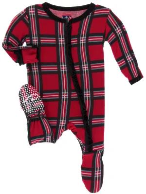 KicKee Pants Christmas Plaid 2019 Classic Ruffle Footie with Zipper