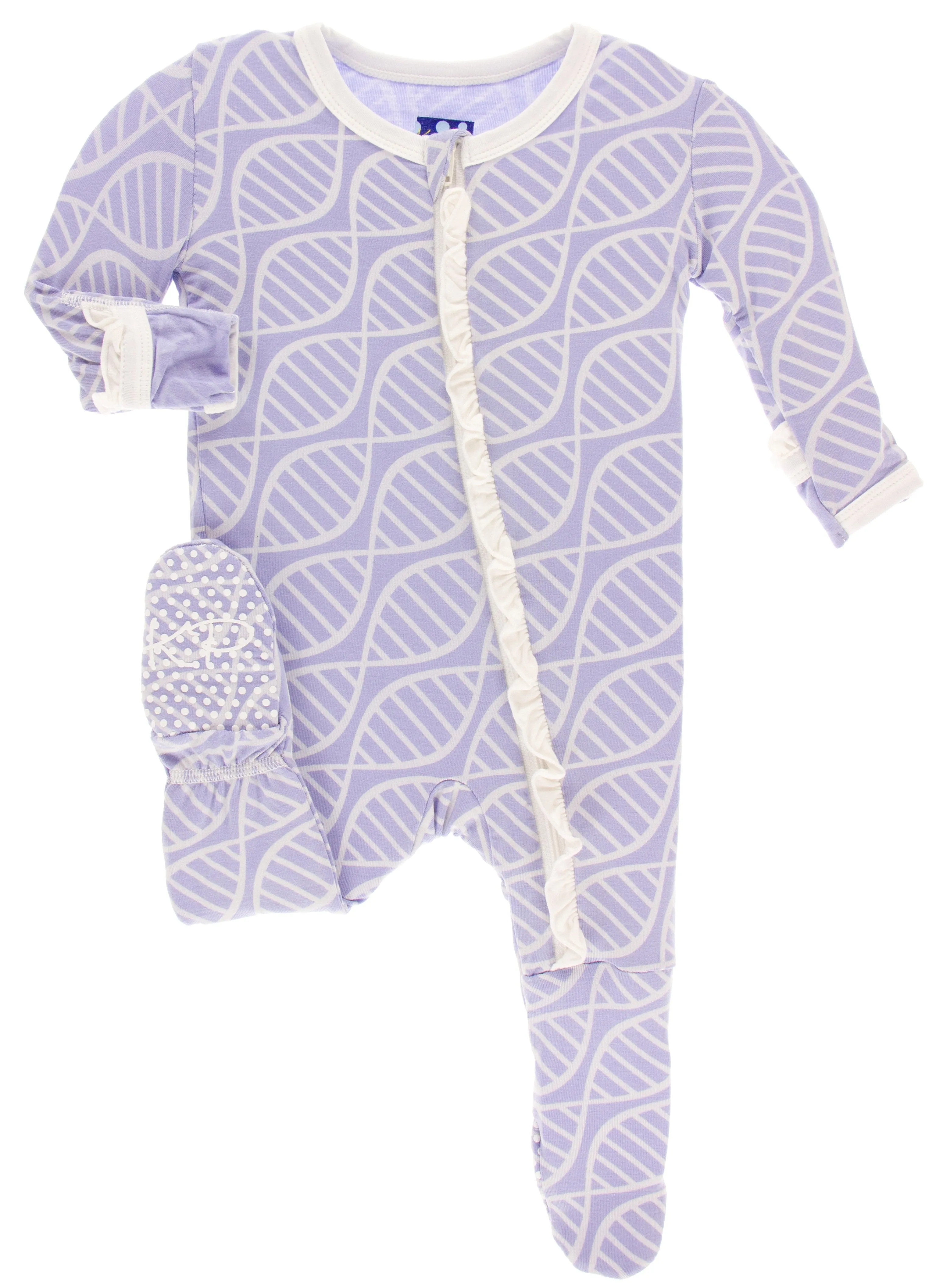 KicKee Pants Lilac Double Helix Classic Ruffle Footie with Zipper