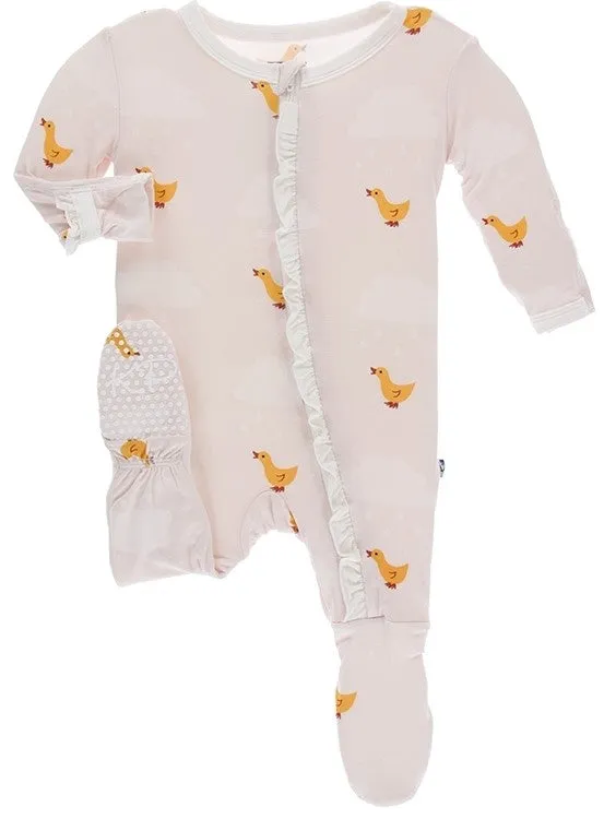 KicKee Pants Macaroon Puddle Duck Classic Ruffle Footie with Zipper