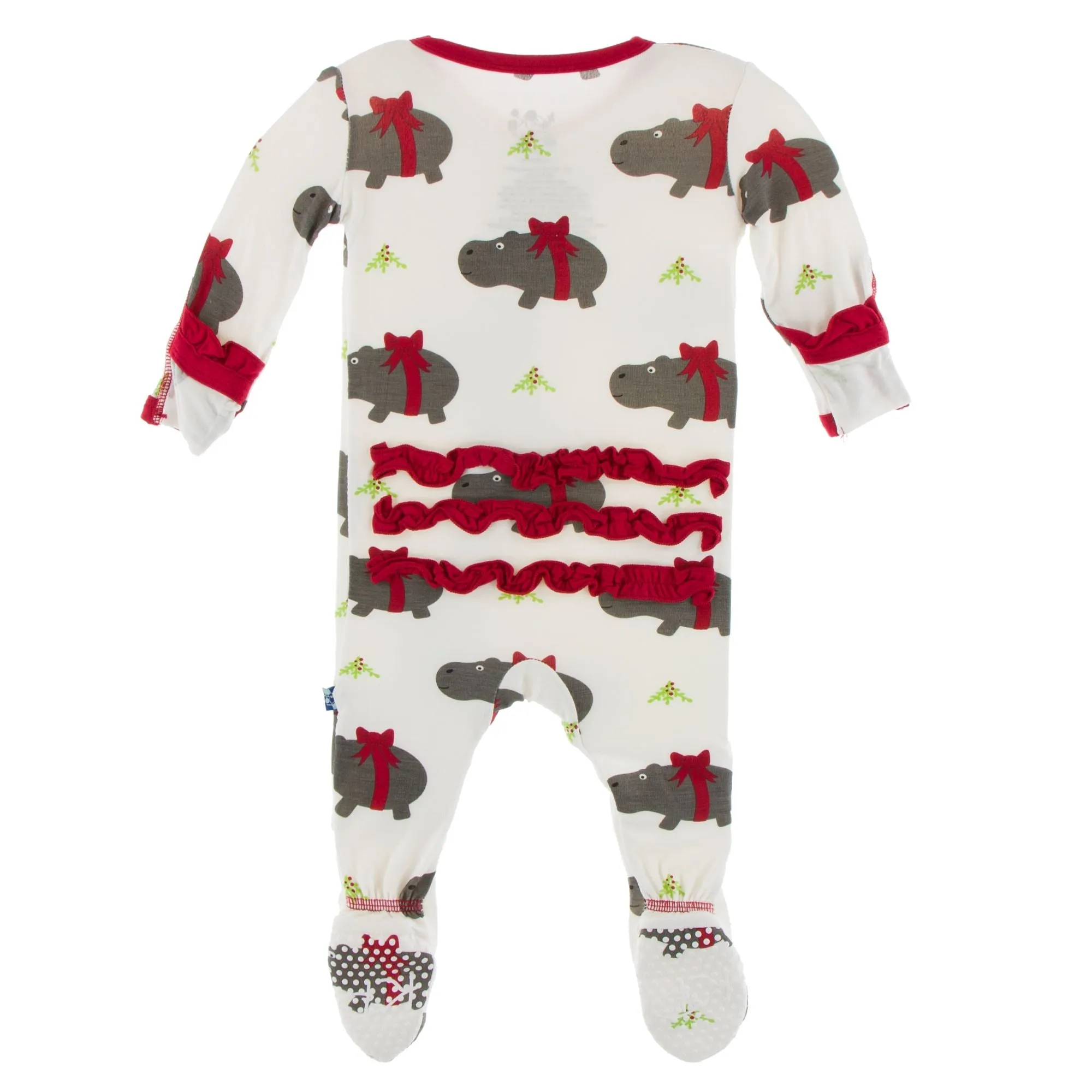 KicKee Pants Natural Christmas Hippo Classic Ruffle Footie with Zipper