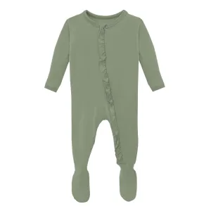 KicKee Pants Solid Silver Sage Classic Ruffle Footie with Zipper