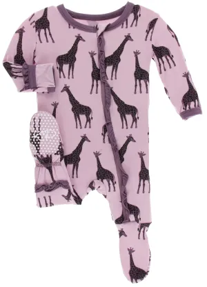 KicKee Pants Sweet Pea Giraffe Layette Classic Ruffle Footie with Zipper