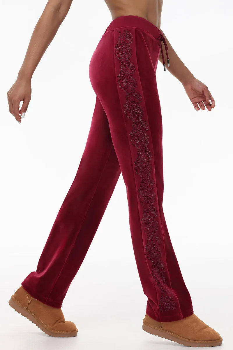 Lace Rhinestone Classic Track Pants