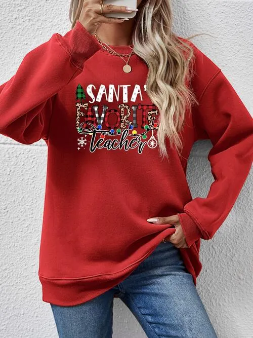 Letter Graphic Sweatshirt, Santa's Favorite Teacher