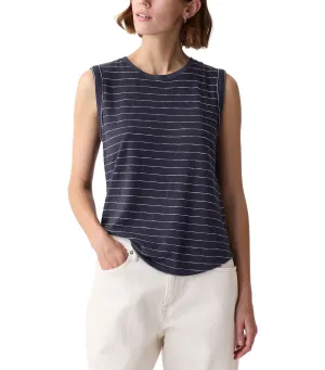 Linen-Blend Tank Top Navy White Stripe