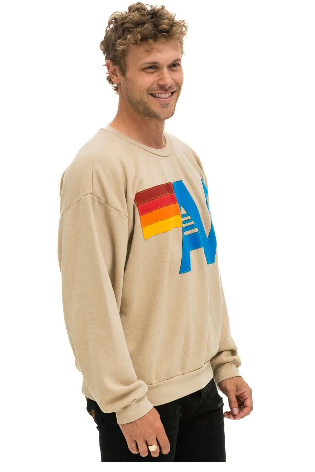 LOGO STITCH RELAXED CREW SWEATSHIRT - SAND