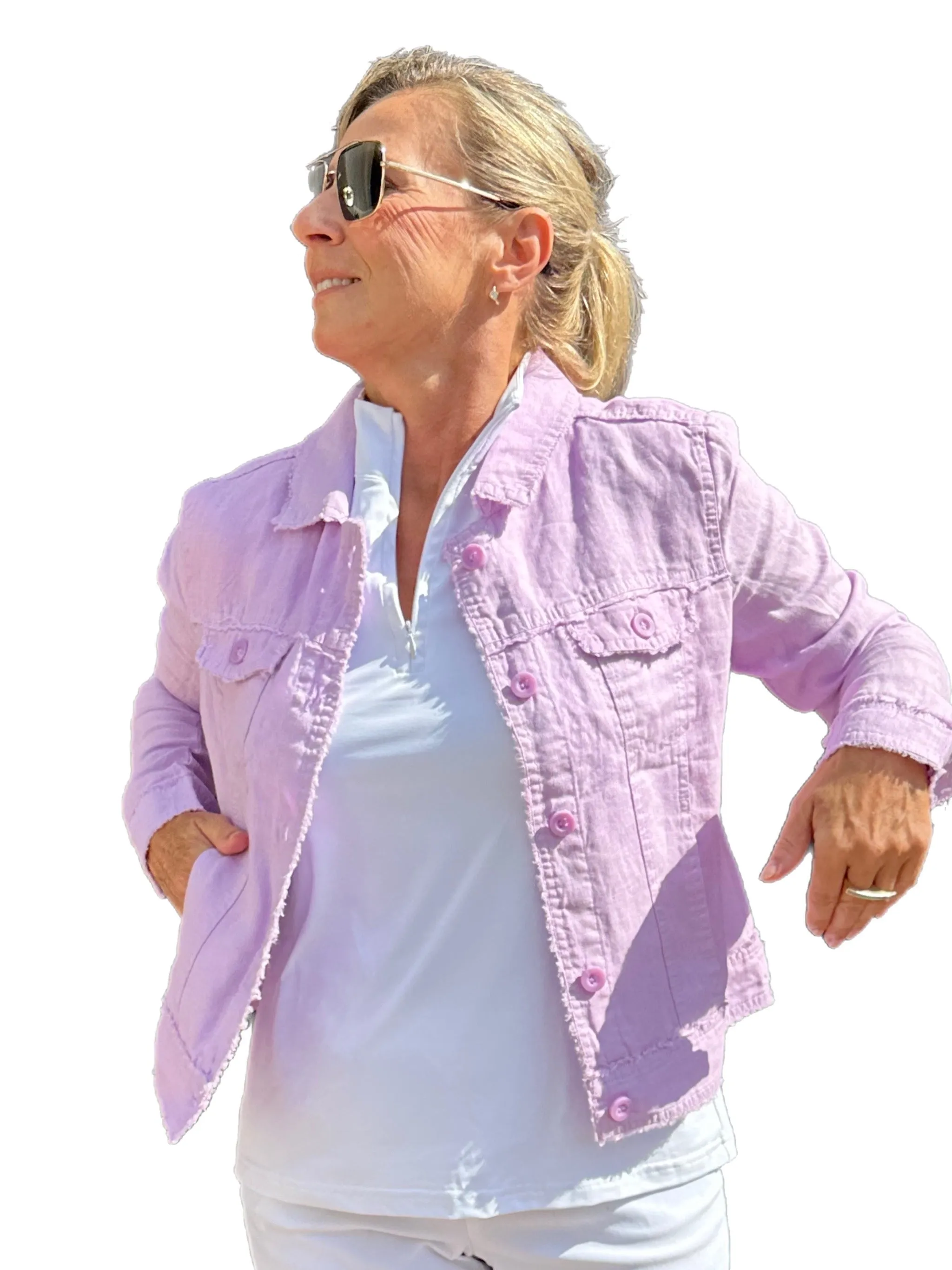 Long-Sleeve Linen Jacket Lilac