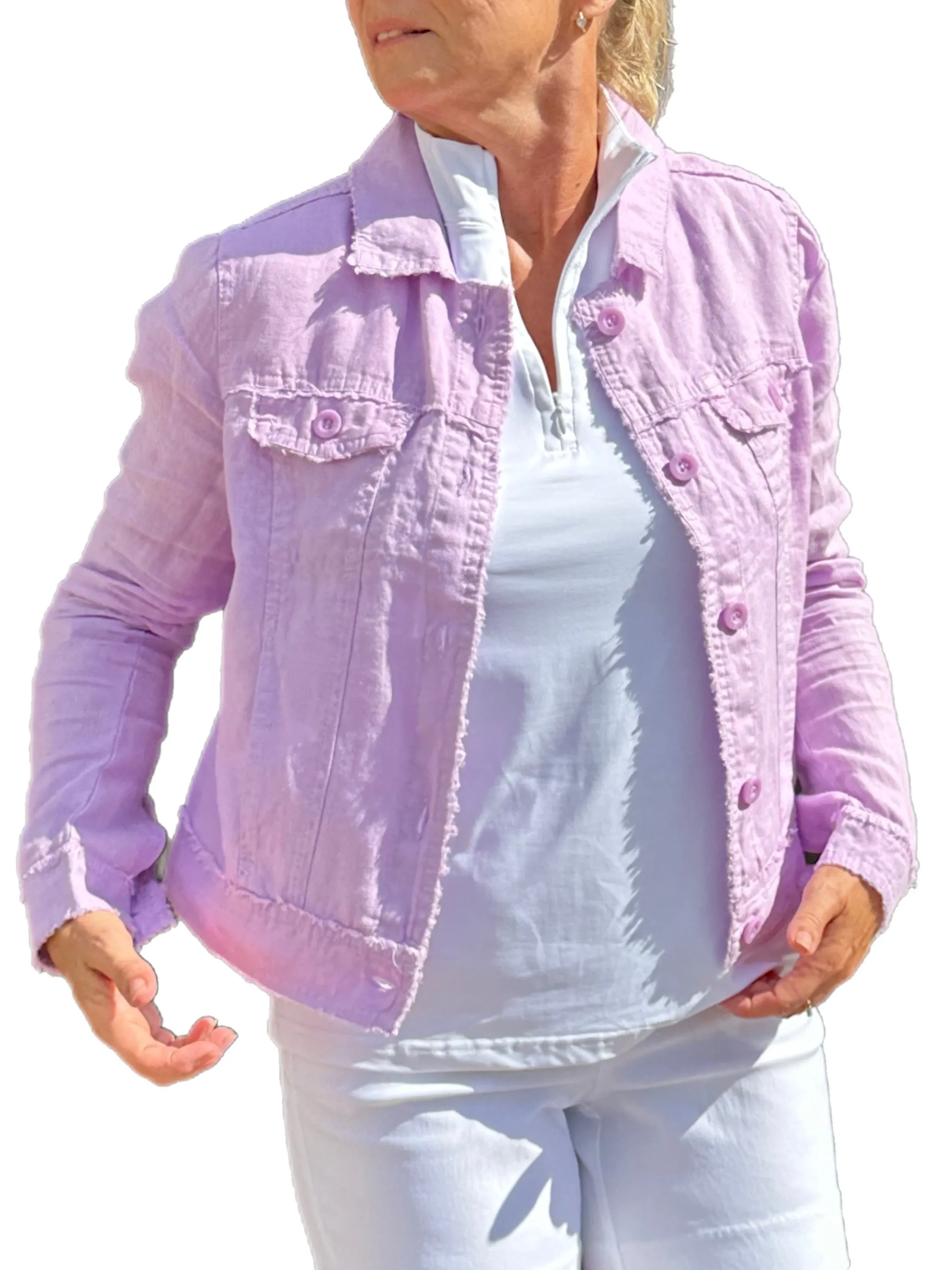 Long-Sleeve Linen Jacket Lilac